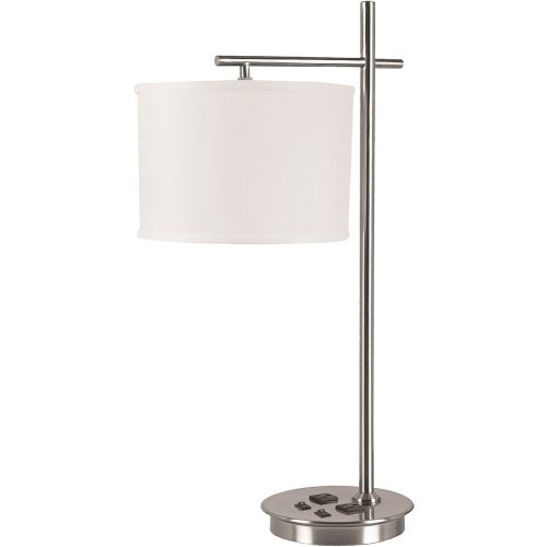 Corbel Twin Desk Lamp, Brushed Nickel/Pure White Linen Shade, 26Hx14W